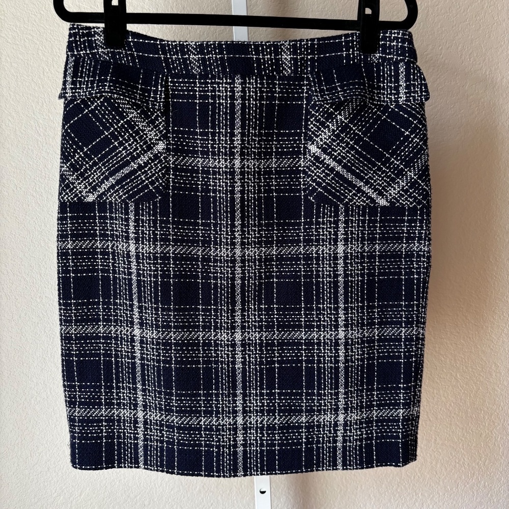 Halogen Navy Blue and White Tweed Pencil Skirt Size 12